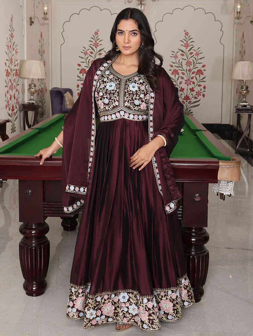 Women Solid With Work Unstitched Suit - 22459996 -  Standard Image - 1