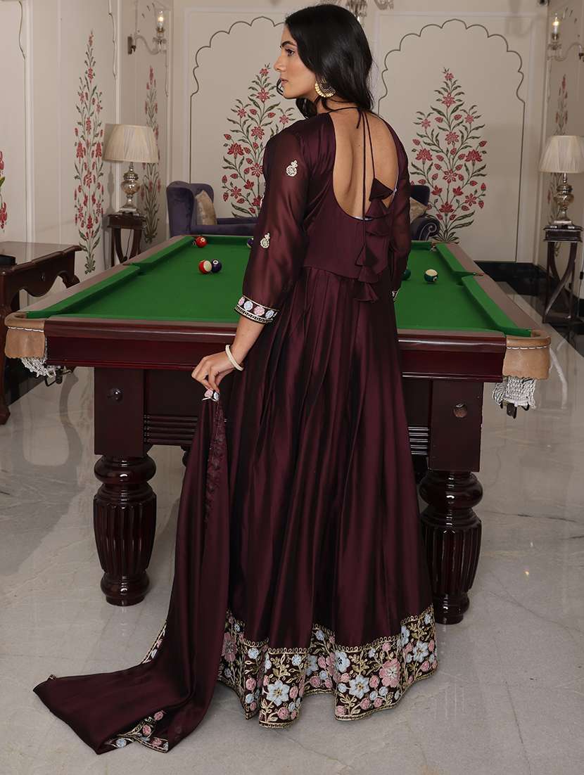 Women Solid With Work Unstitched Suit - 22459996 -  Standard Image - 4