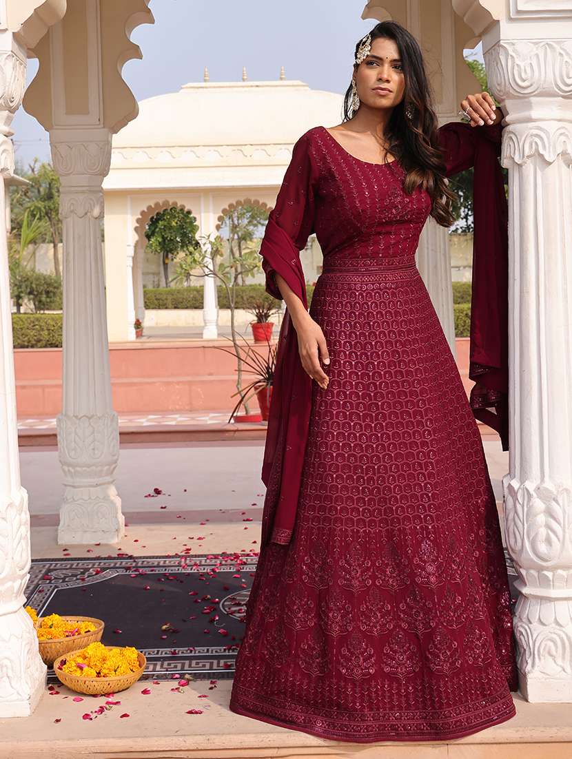 Women Solid With Work Unstitched Suit - 22459999 -  Standard Image - 1