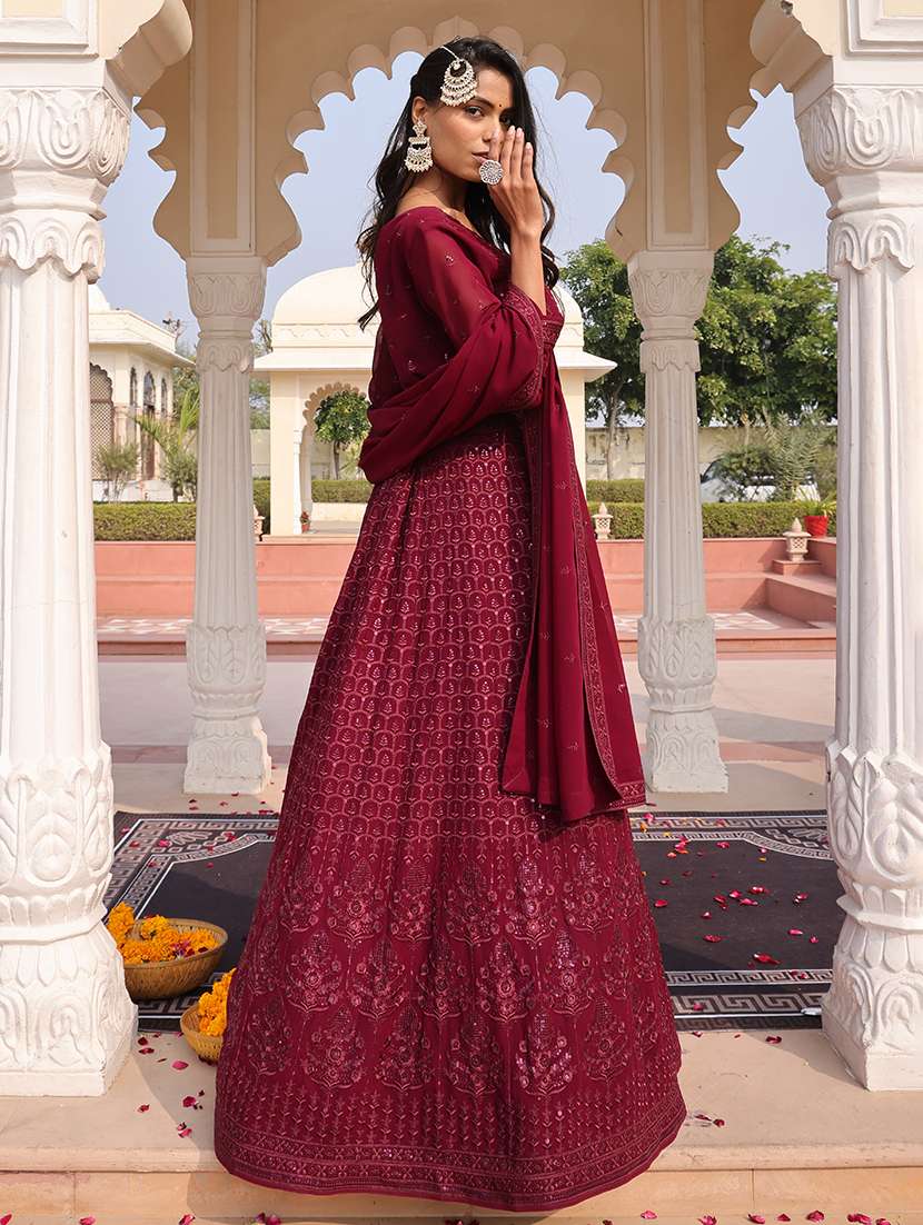 Women Solid With Work Unstitched Suit - 22459999 -  Standard Image - 4