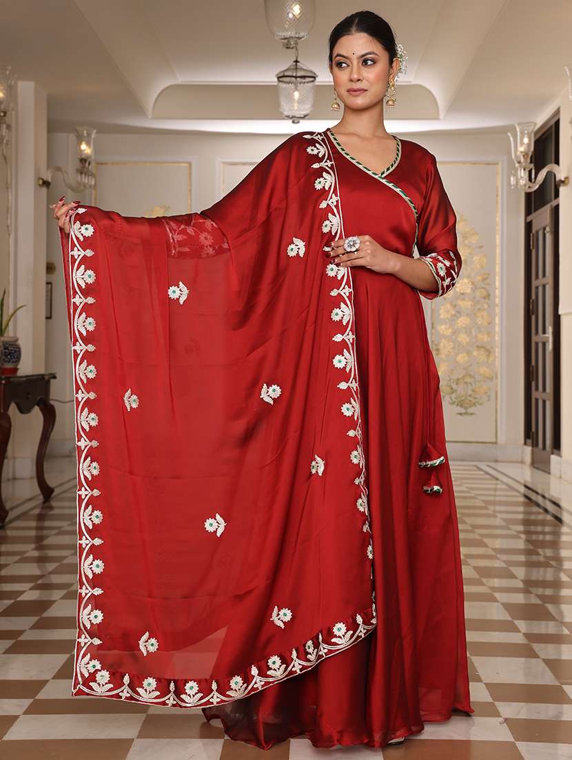 Women Solid With Work Unstitched Suit - 22460001 -  Standard Image - 1