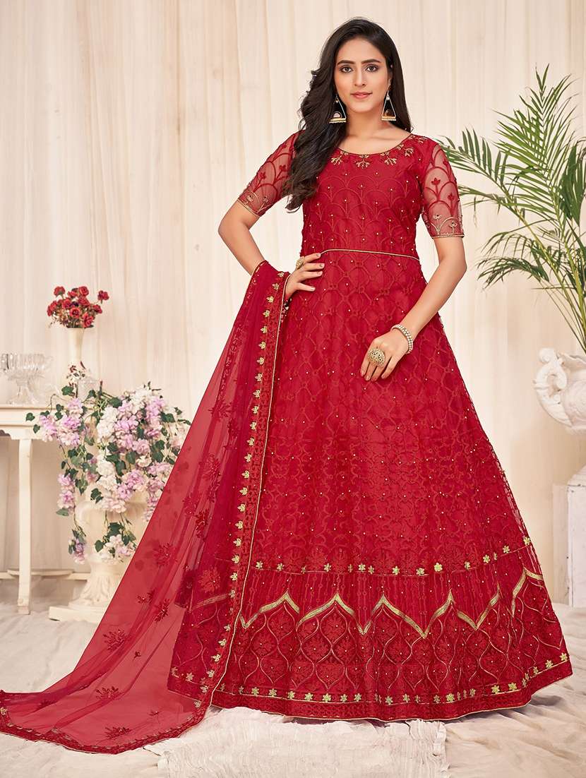 women self design red kurta pant set - 22460008 -  Standard Image - 1