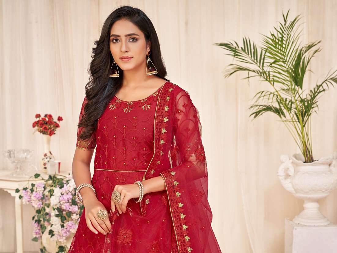women self design red kurta pant set - 22460008 -  Standard Image - 4