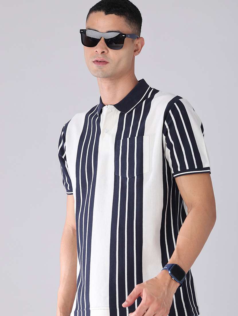men striped short sleeve regular fit polo t-shirt
