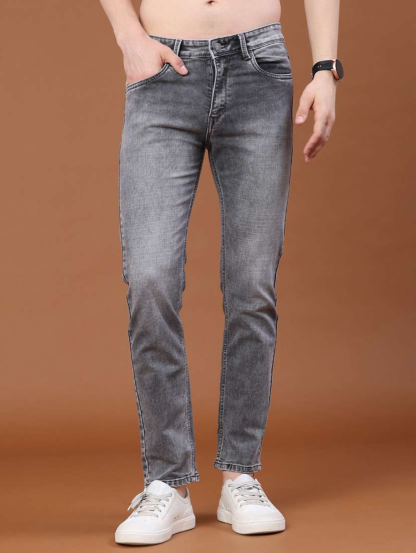 men washed mid rise full length skinny fit jeans