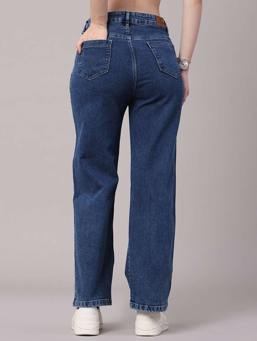 women solid mid rise straight fit jeans - 22460323 -  Standard Image - 4