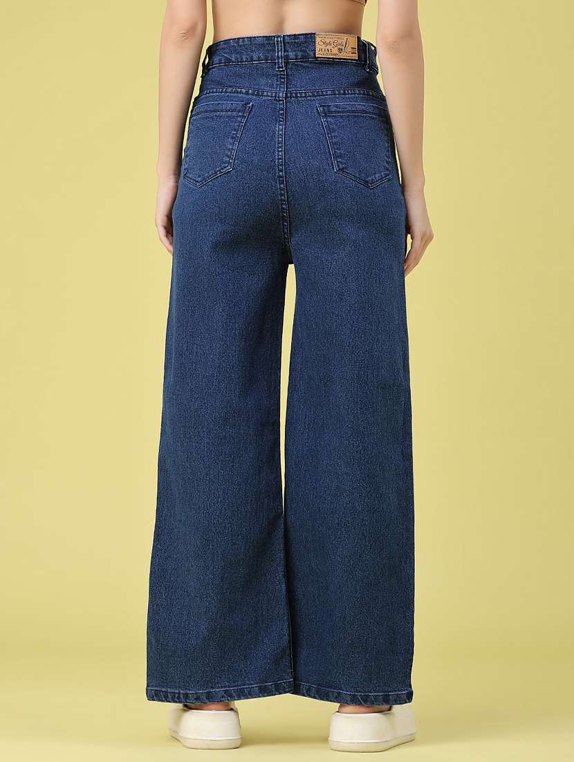 women solid high rise wide leg jeans - 22460325 -  Standard Image - 4