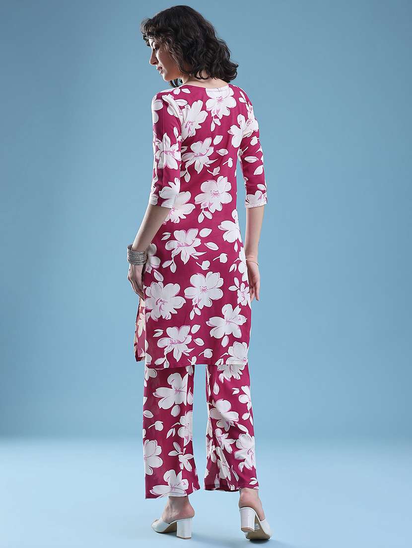 women floral three quarter sleeve ethnic co-ord set - 22460339 -  Standard Image - 4