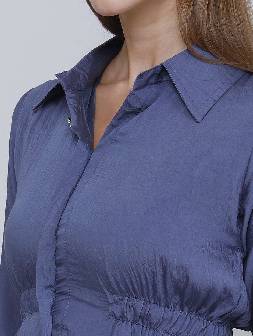 Women Solid Three Quarter Sleeves Fit And Flare Dress - 22460437 -  Standard Image - 1