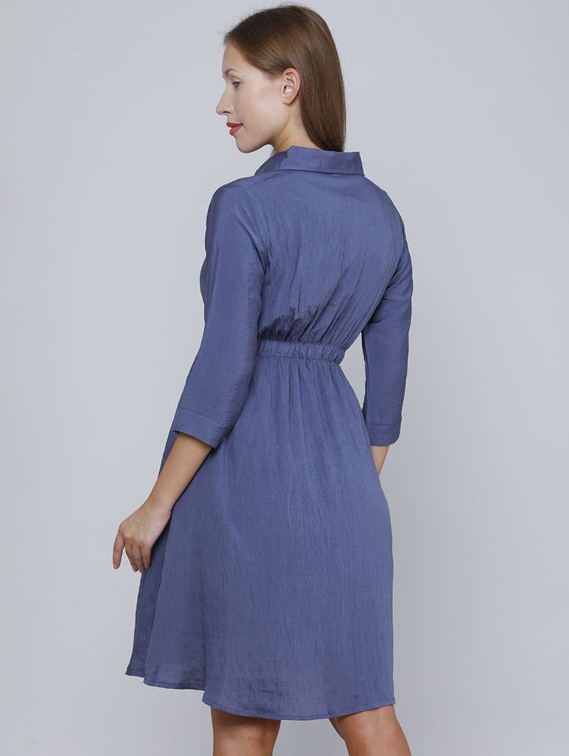 Women Solid Three Quarter Sleeves Fit And Flare Dress - 22460437 -  Standard Image - 4