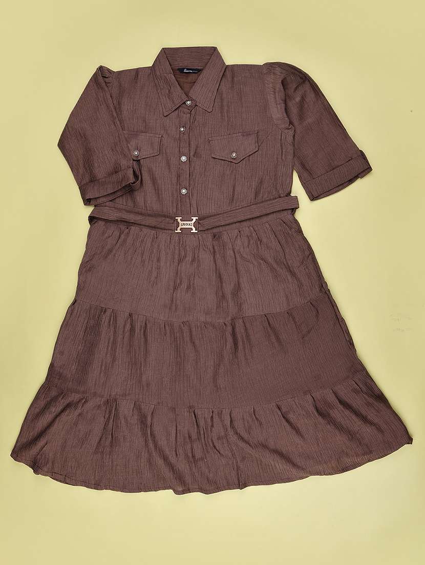 Girls Self Design Short Sleeves Tiered Dress - 22460481 -  Standard Image - 1