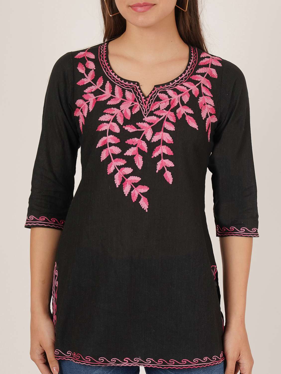 women embroidered three quarter sleeve straight kurti - 22460510 -  Standard Image - 1