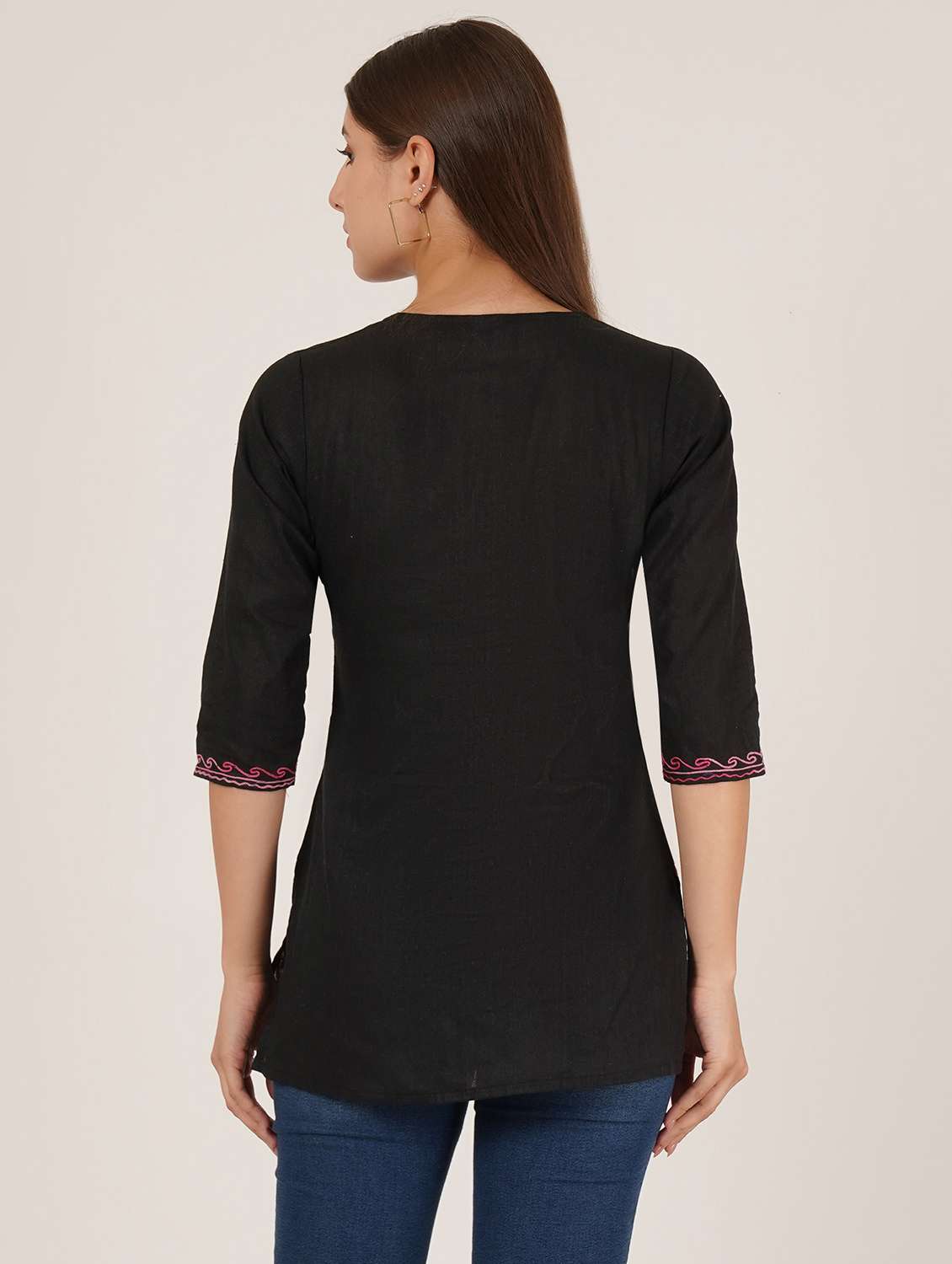 women embroidered three quarter sleeve straight kurti - 22460510 -  Standard Image - 4