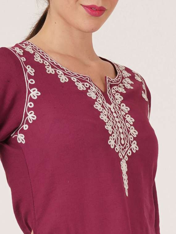 women embroidered three quarter sleeve straight kurti - 22460516 -  Standard Image - 1