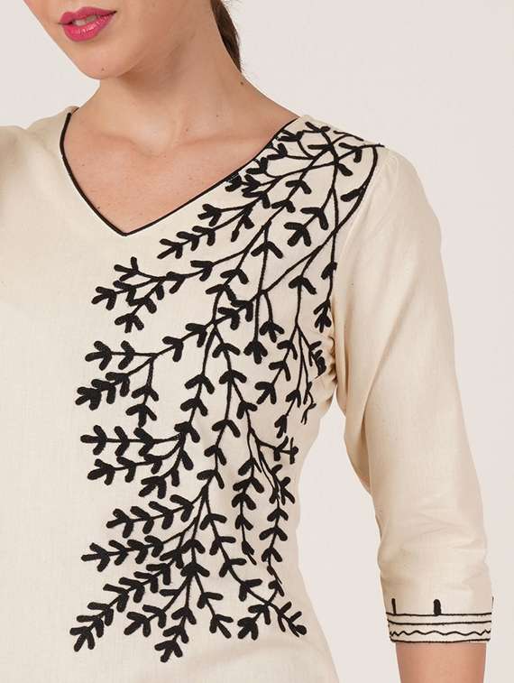 women embroidered three quarter sleeve straight kurti - 22460518 -  Standard Image - 1