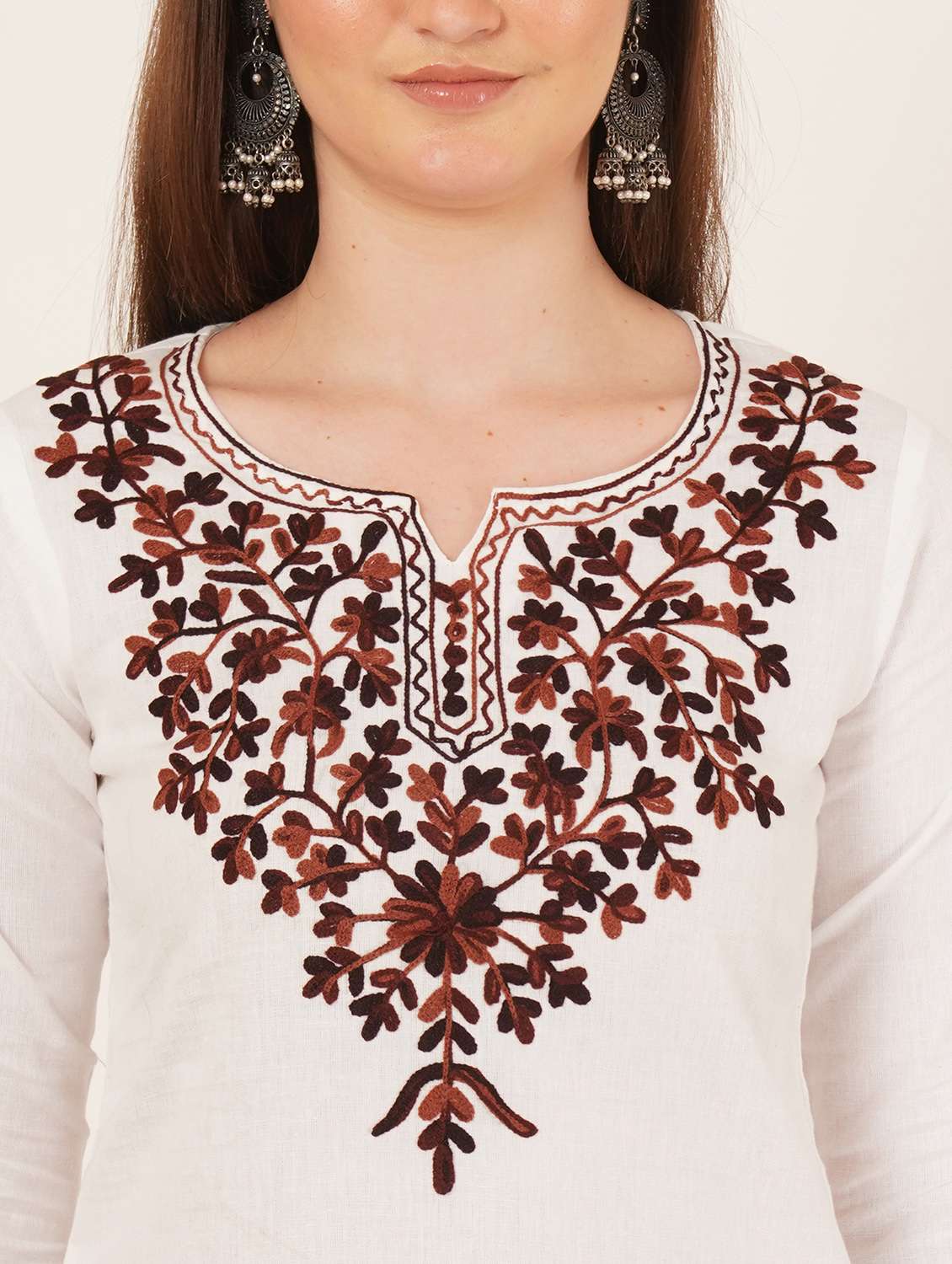 women embroidered three quarter sleeve straight kurti - 22460523 -  Standard Image - 1