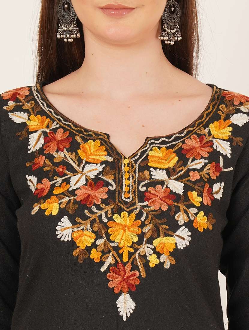 women embroidered three quarter sleeve straight kurti - 22460524 -  Standard Image - 1