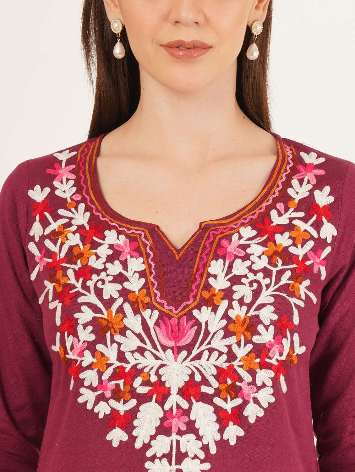 women embroidered three quarter sleeve straight kurti - 22460526 -  Standard Image - 1