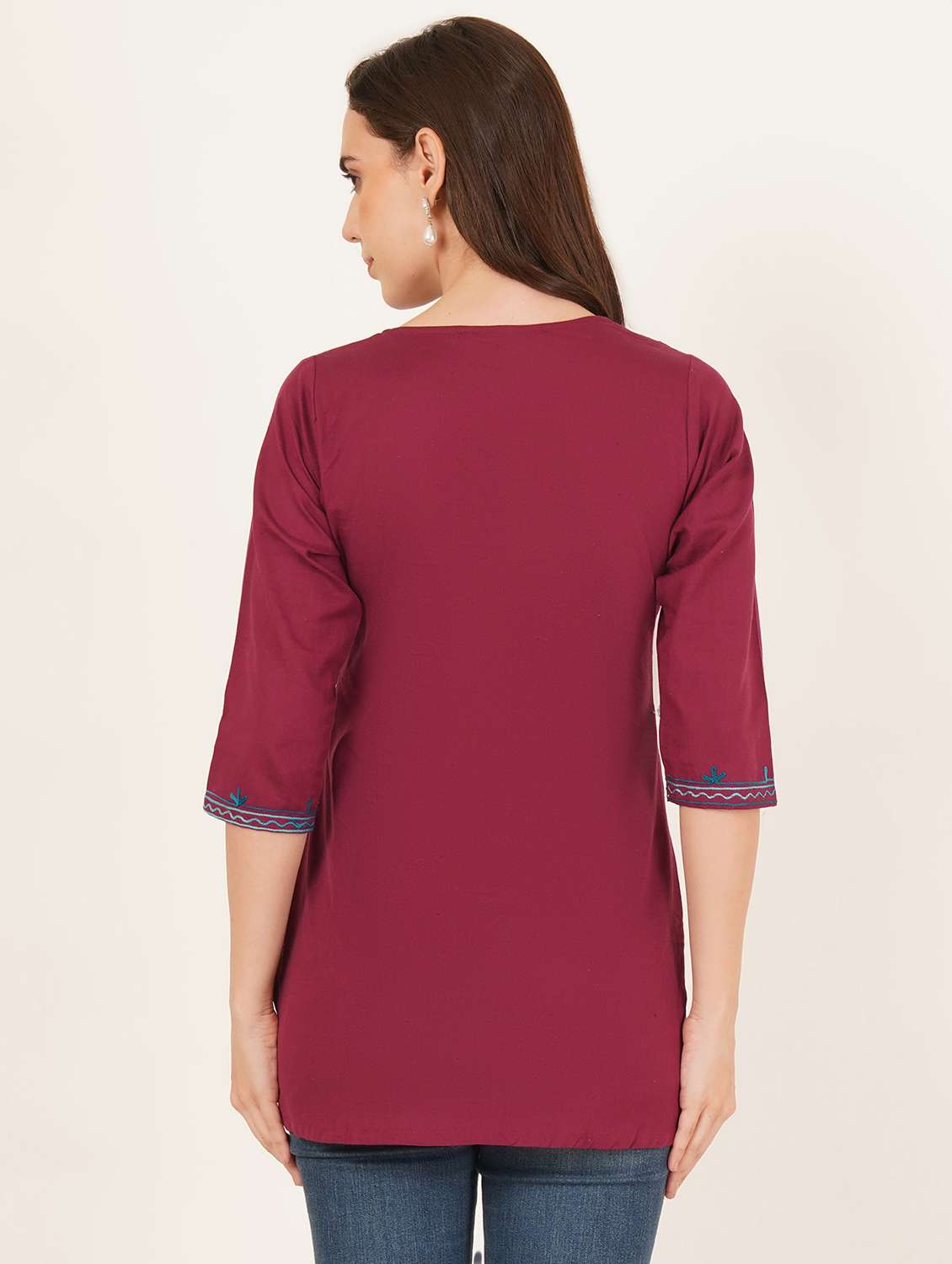 women embroidered three quarter sleeve straight kurti - 22460529 -  Standard Image - 4