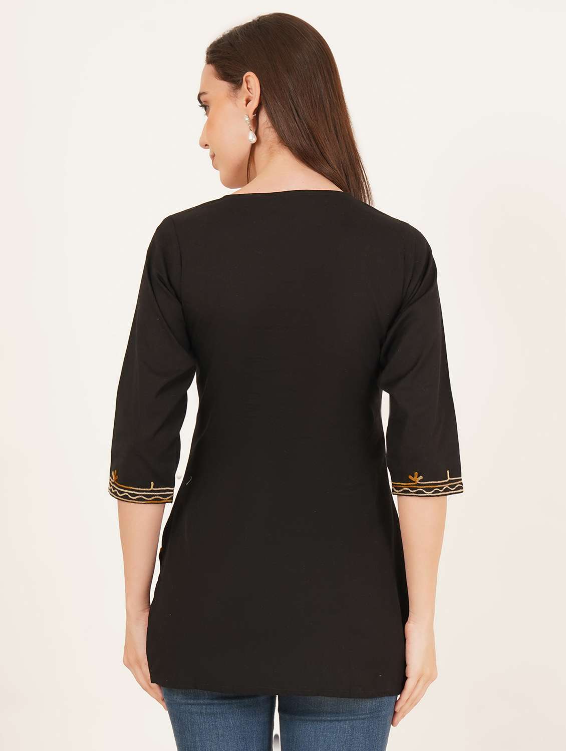 women embroidered three quarter sleeve straight kurti - 22460530 -  Standard Image - 4