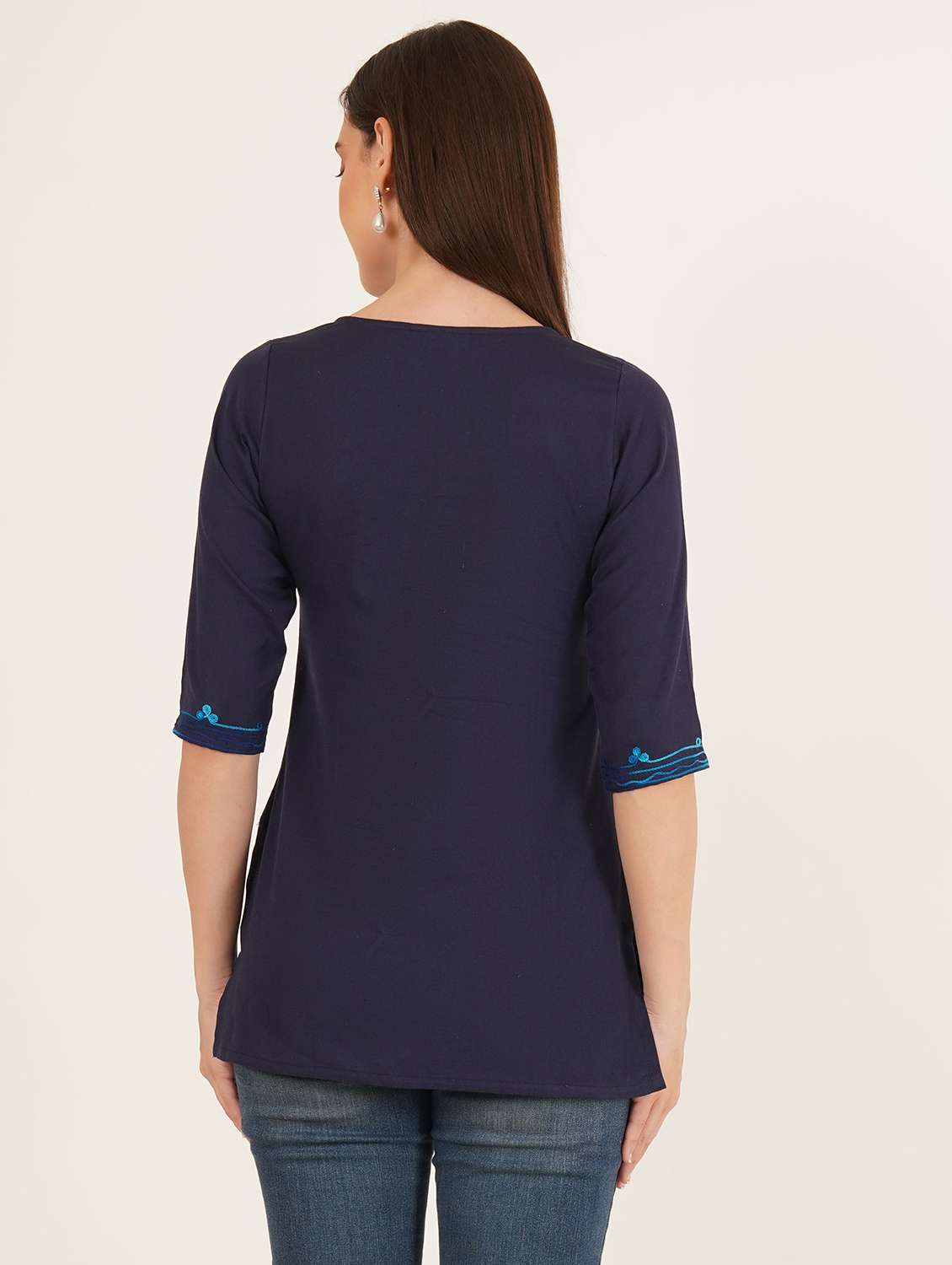 women embroidered three quarter sleeve straight kurti - 22460541 -  Standard Image - 4