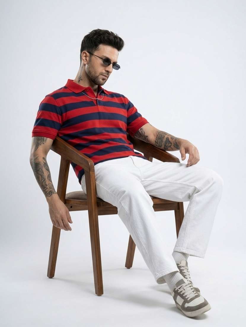 men striped short sleeve regular fit polo t-shirt