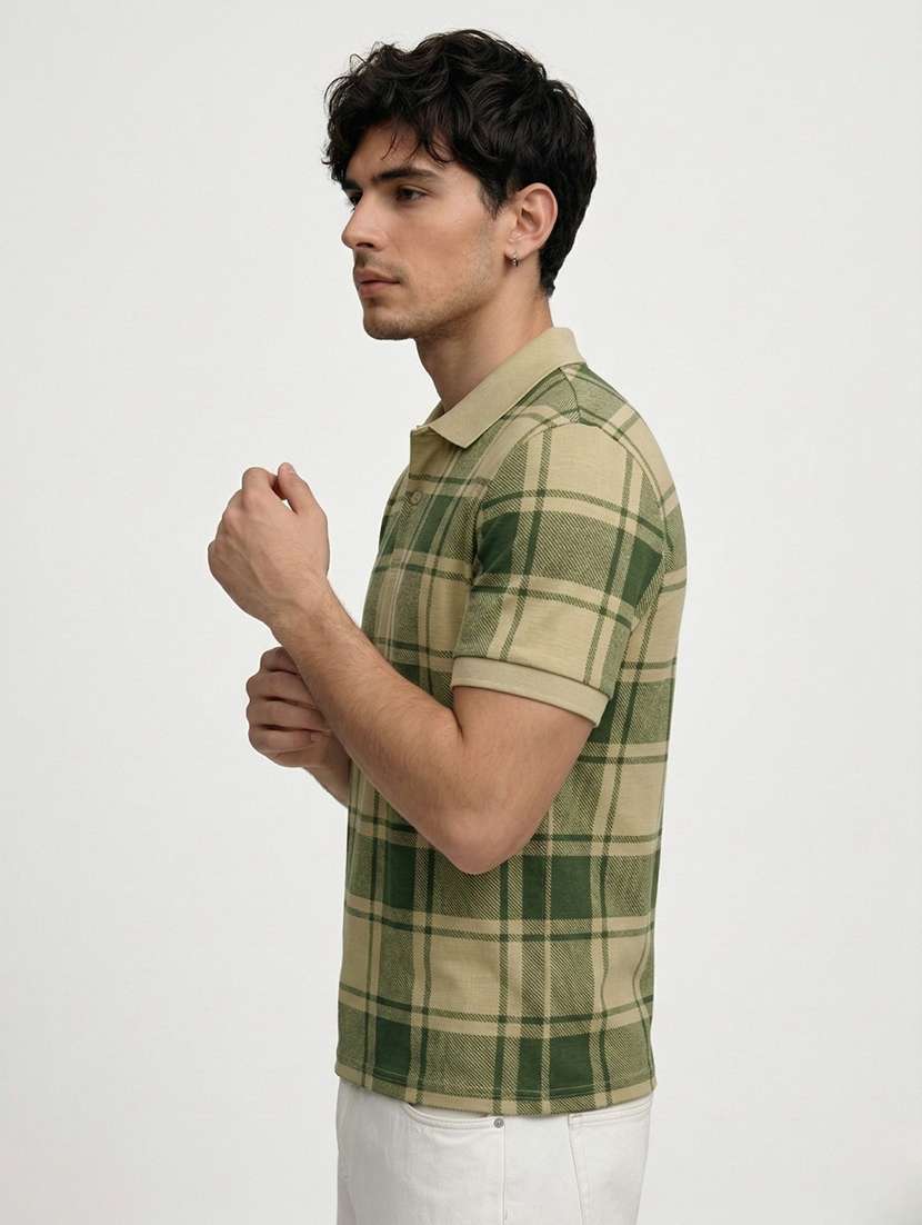 men checkered short sleeve regular fit polo t-shirt - 22460750 -  Standard Image - 1