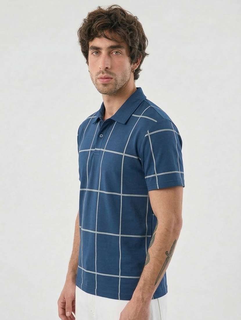 men checkered short sleeve regular fit polo t-shirt - 22460755 -  Standard Image - 1