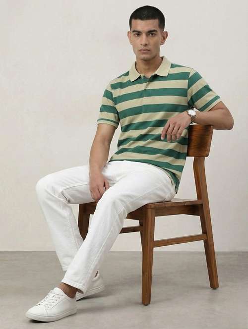Men Striped Short Sleeve Regular Fit Polo T Shirt