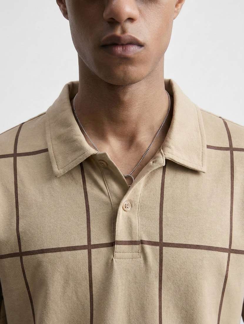 men checkered short sleeve regular fit polo t-shirt - 22460914 -  Standard Image - 1