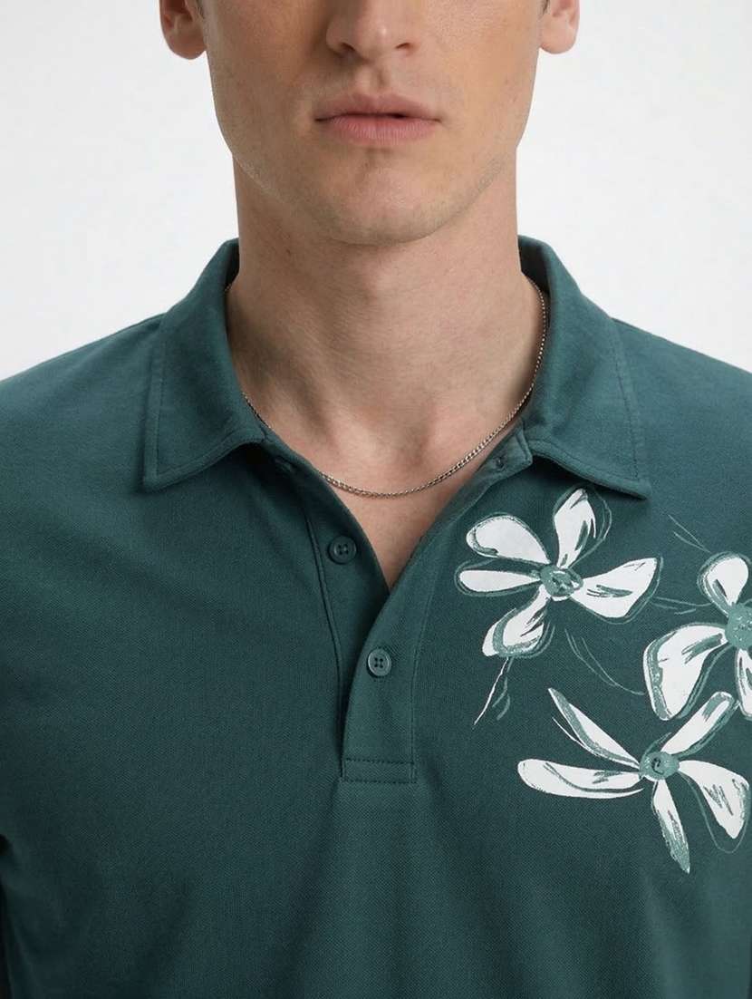 men printed short sleeve regular fit polo t-shirt - 22460937 -  Standard Image - 1