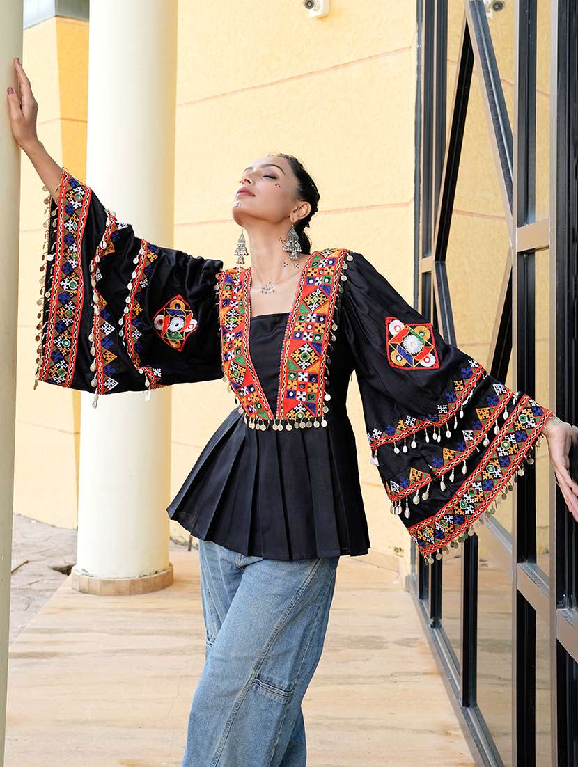 women black cotton flared kurti