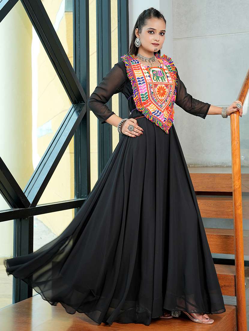 women black georgette flared kurti - 22460962 -  Standard Image - 1