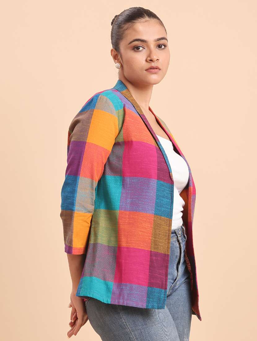 women multi colored  soli cotton jacket - 22461014 -  Standard Image - 1