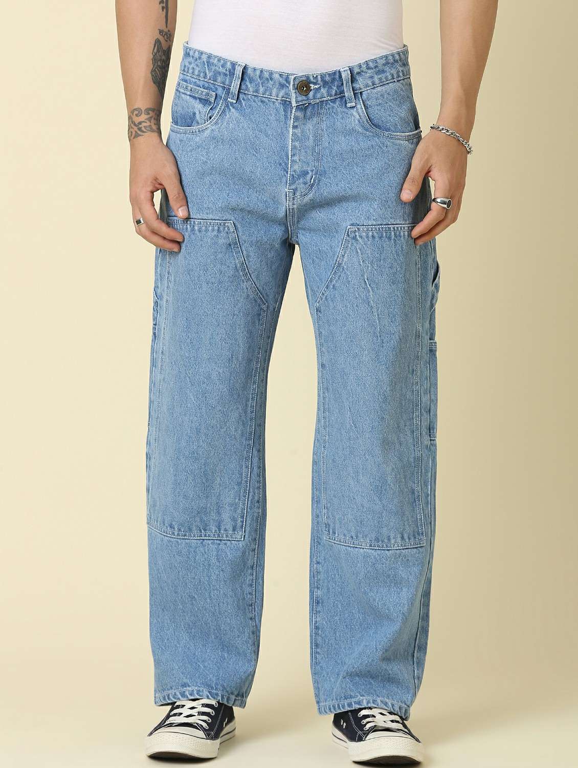 men plain mid rise full length straight jeans