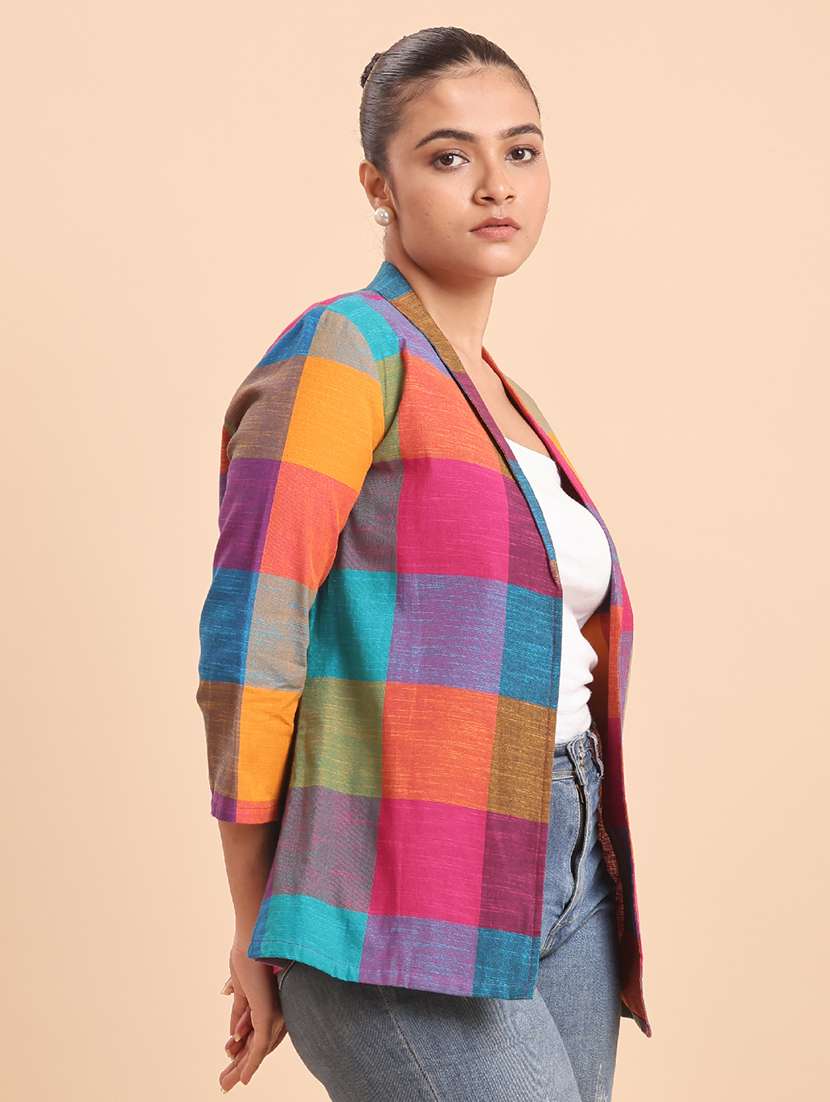 women  solid multi colored cotton jacket - 22461056 -  Standard Image - 1