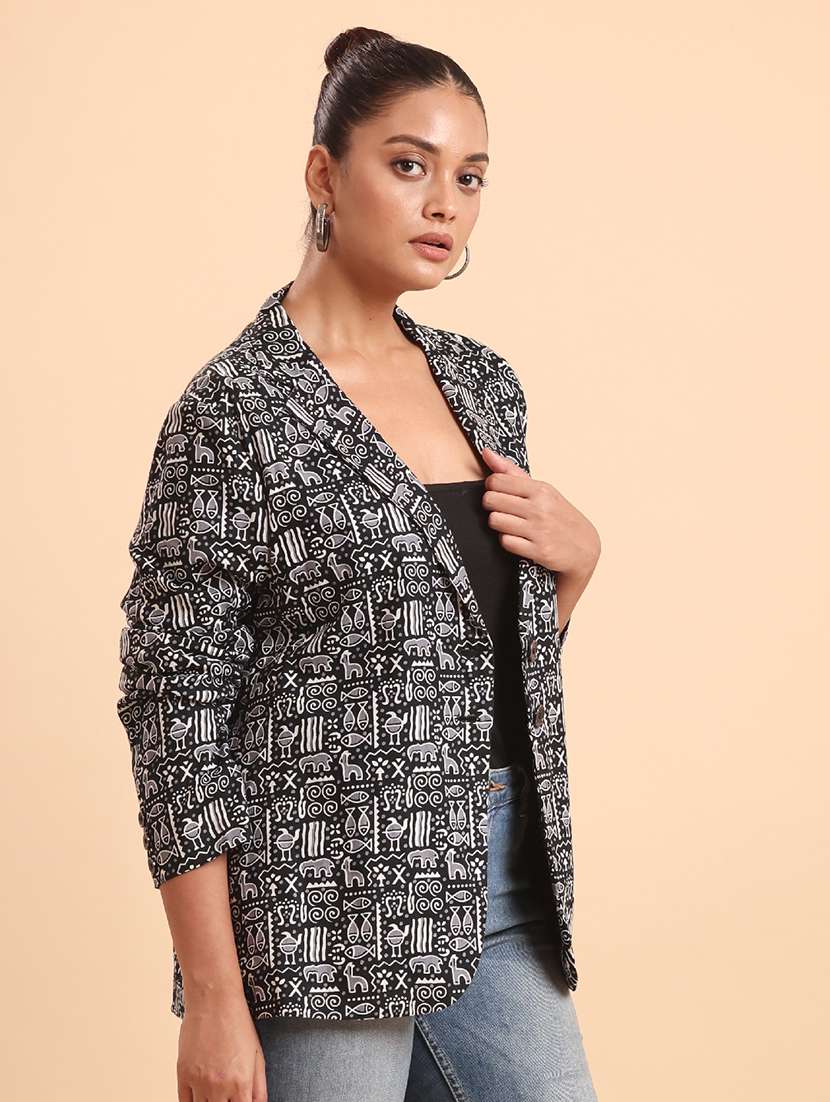  women black  printed cotton jacket - 22461057 -  Standard Image - 1