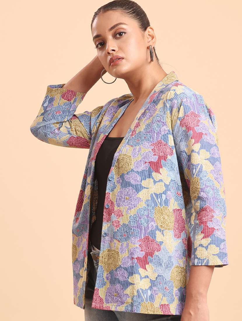 women blue  floral cotton  jacket - 22461058 -  Standard Image - 1
