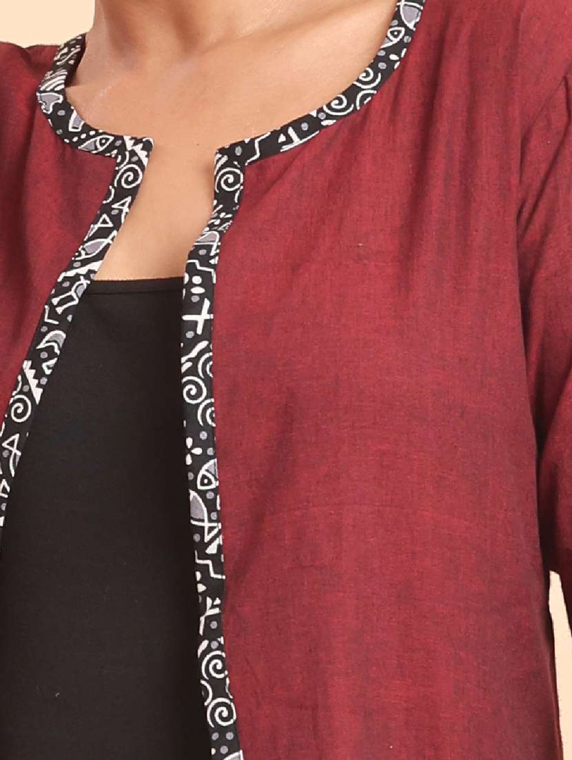  women printed cotton maroon shrug festive wear - 22461064 -  Standard Image - 1