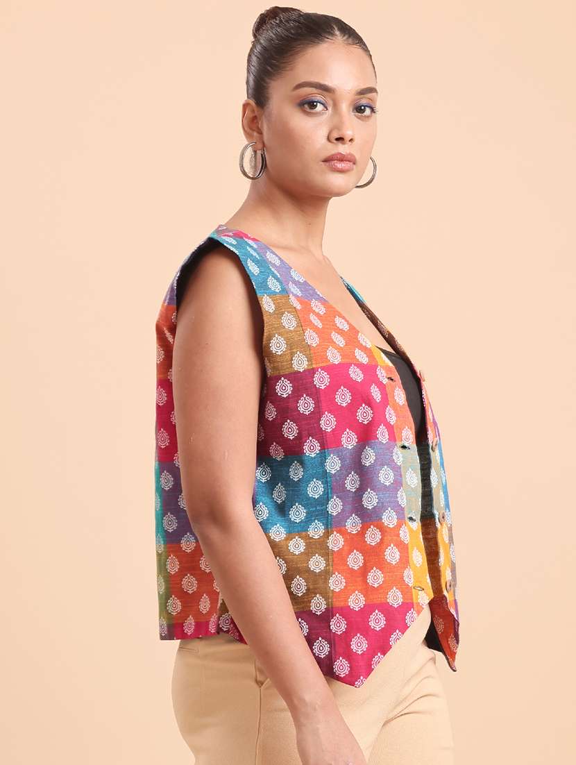 women multi colored  printed cotton regular shrug - 22461066 -  Standard Image - 1