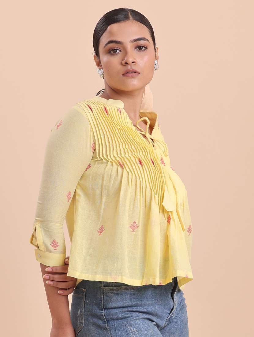 women printed yellow cotton regular top - 22461075 -  Standard Image - 1