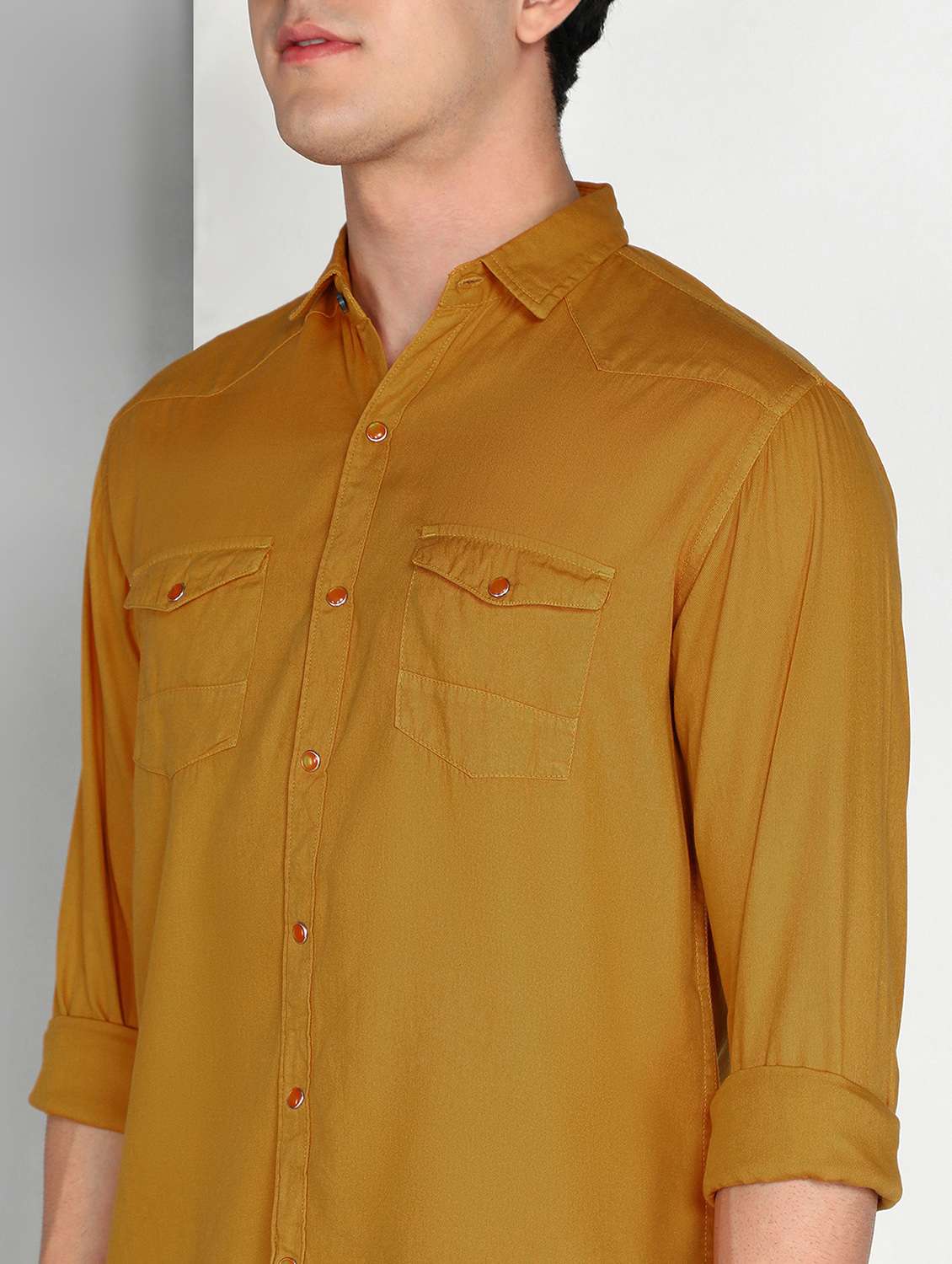 men mustard twill shacket - 22461094 -  Standard Image - 1