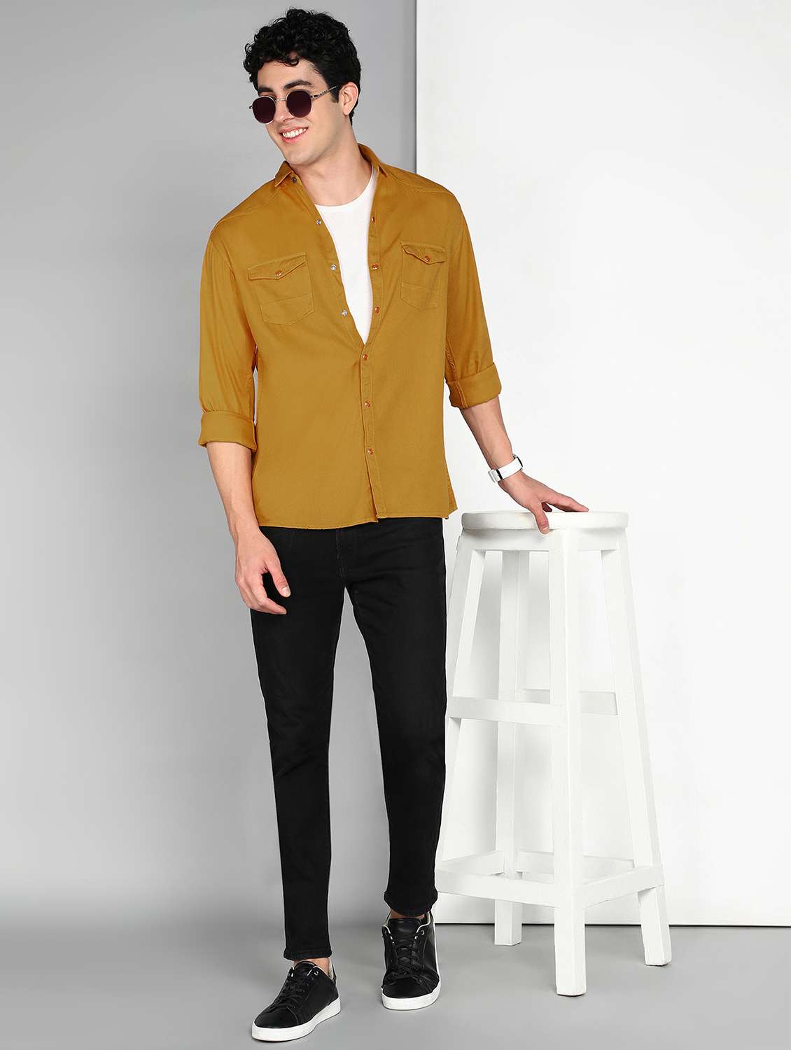 men mustard twill shacket - 22461094 -  Standard Image - 4