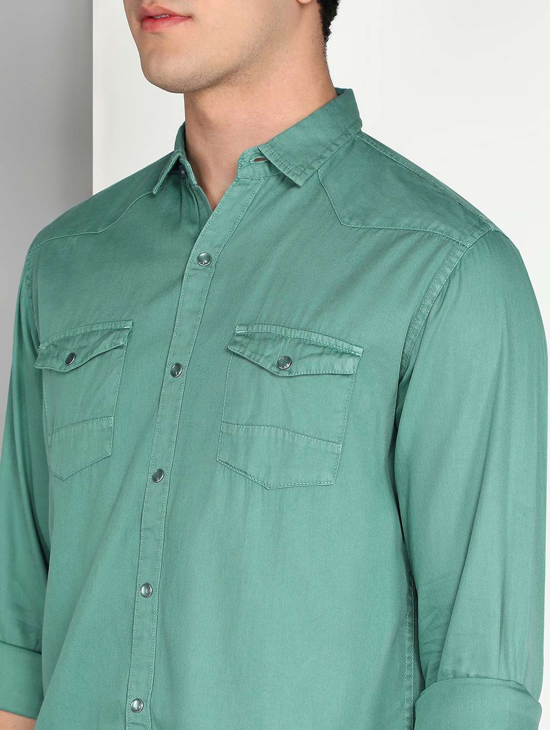men sea green twill shirt  - 22461099 -  Standard Image - 1