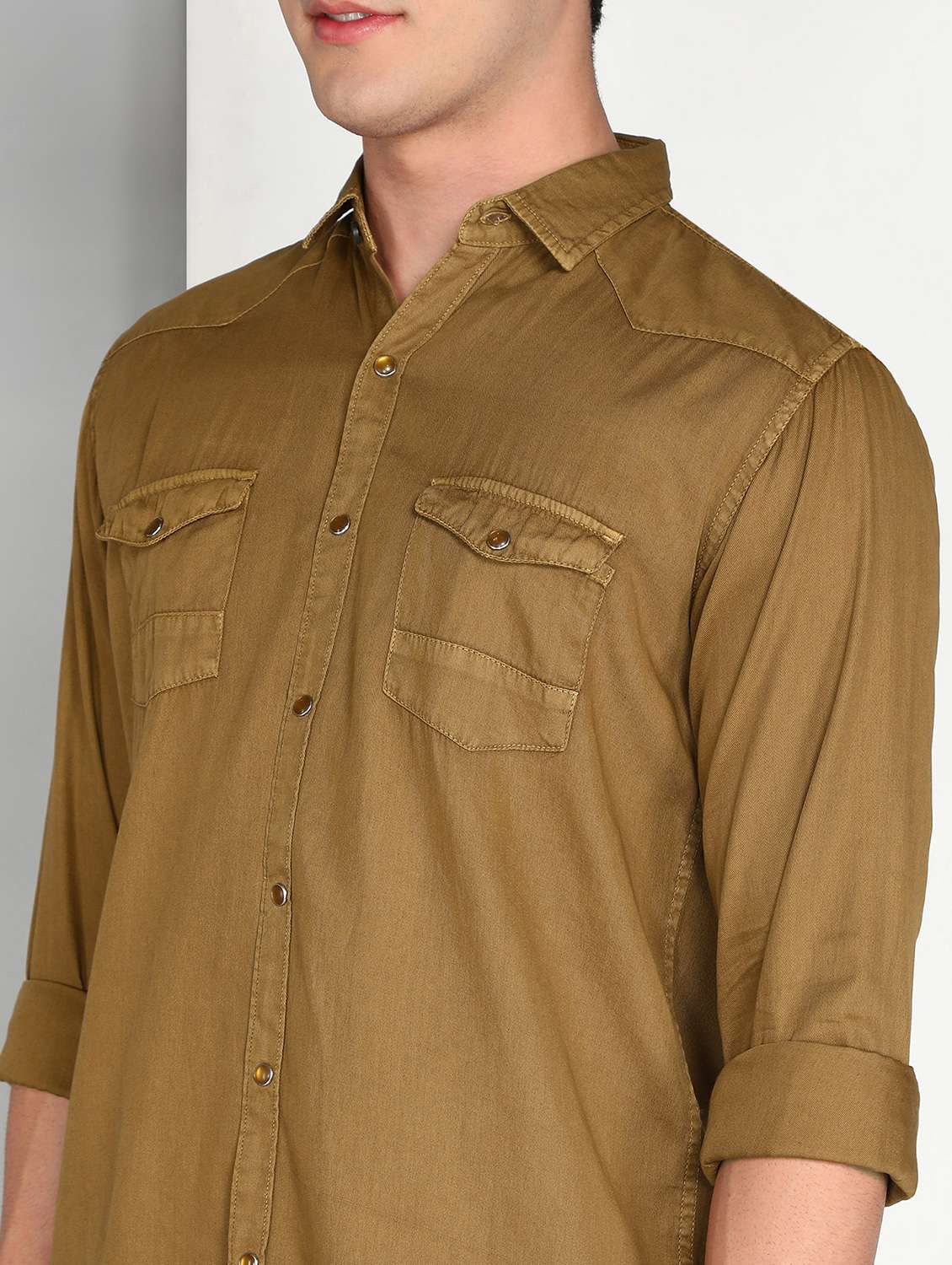 men brown twill shacket - 22461104 -  Standard Image - 1