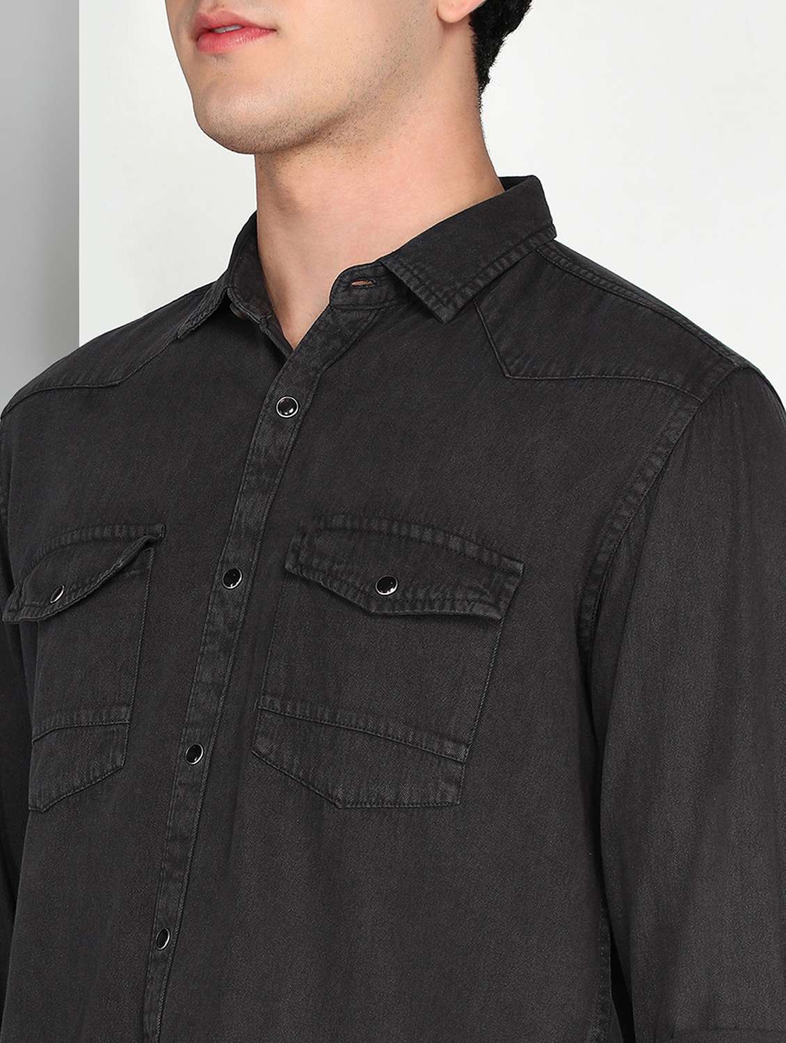 men grey twill shacket - 22461105 -  Standard Image - 1