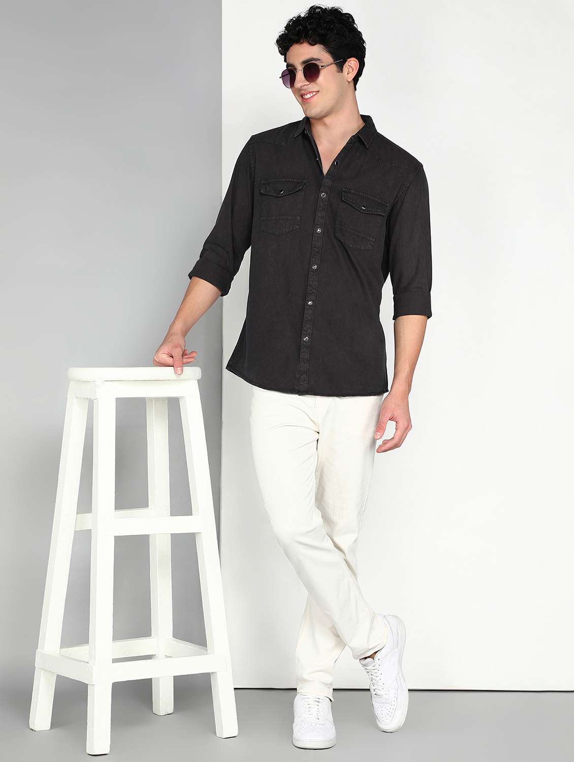 men grey twill shacket - 22461105 -  Standard Image - 4