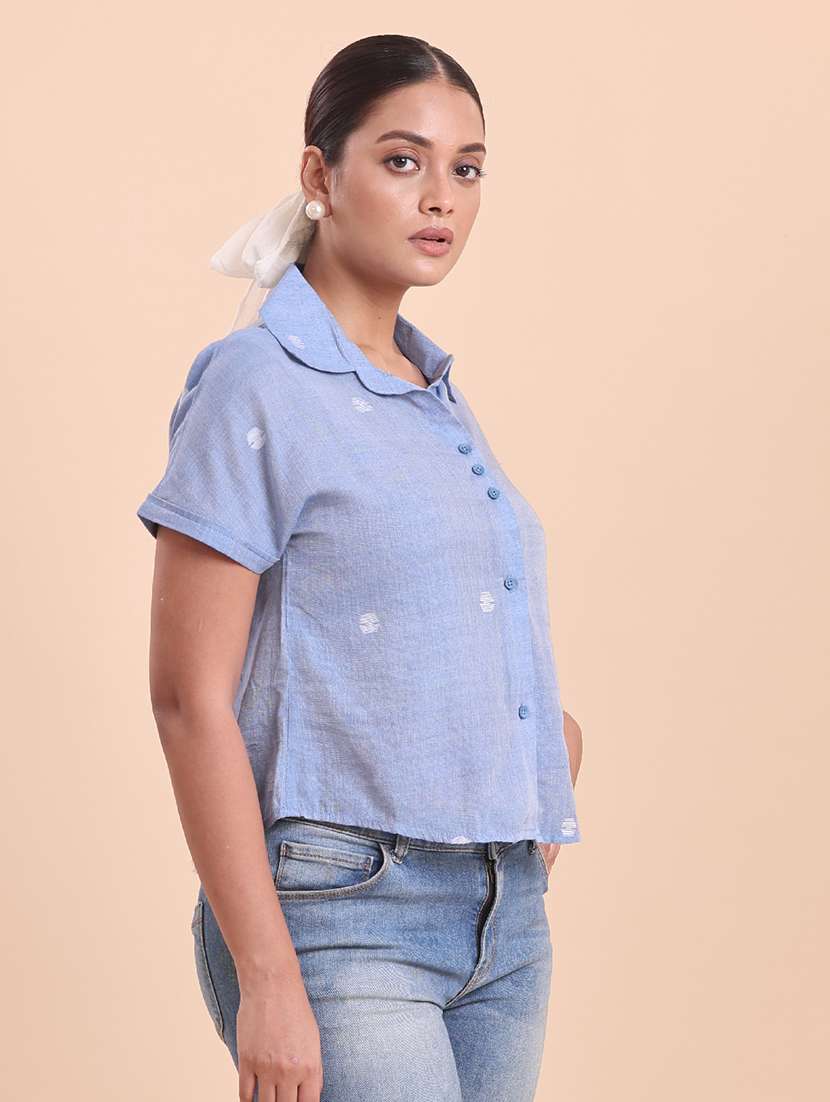 women self designed collared short sleeve shirt - 22461226 -  Standard Image - 1