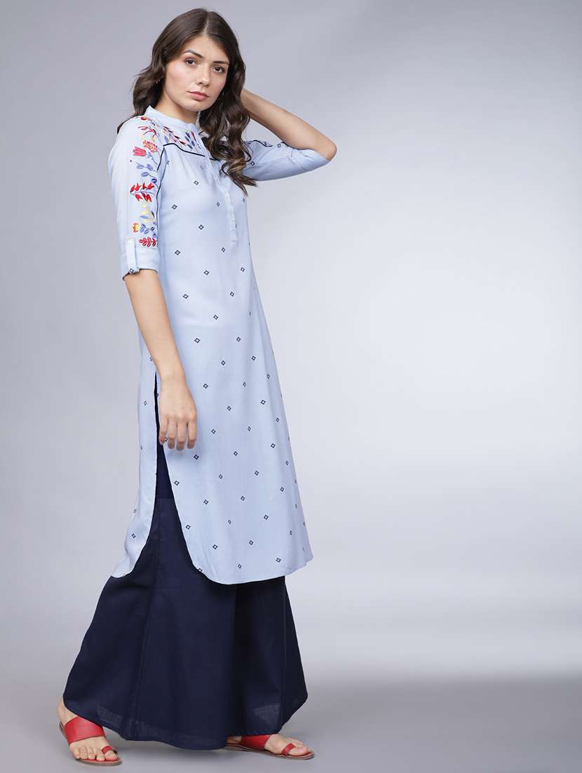 women printed three quarter sleeve straight kurta - 22462167 -  Standard Image - 4