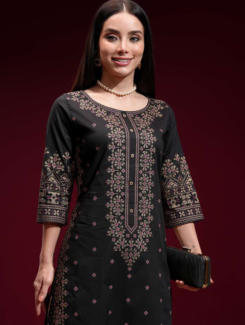 women printed three quarter sleeve straight kurta - 22462171 -  Standard Image - 1